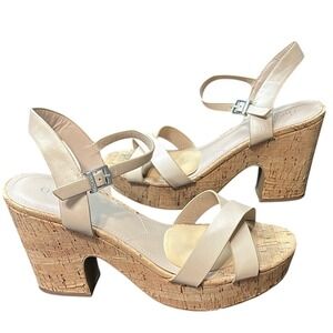 Charles by Charles David Cork Heel Tan Platform Sandals Neutral Faux Cottagecore